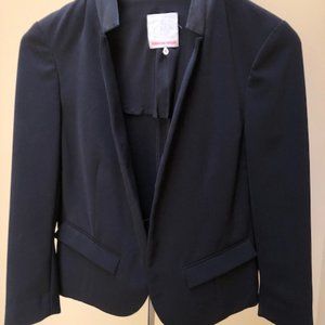 Rebecca Taylor Black Blazer with Leather Collar Detail (Sz 6)